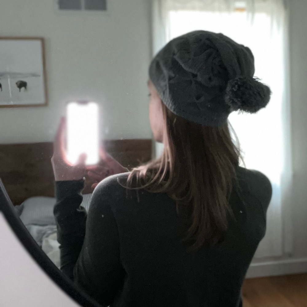 REI Gray Knit Pom-Pom Beanie